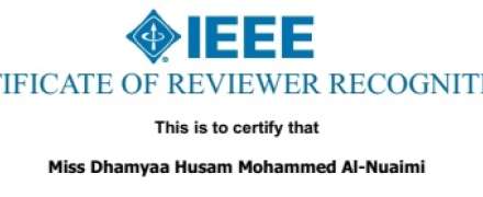 أختيار تدريسية في قسم هندسة الاتصالات كمحكم علمي في مجلة IEEE Access